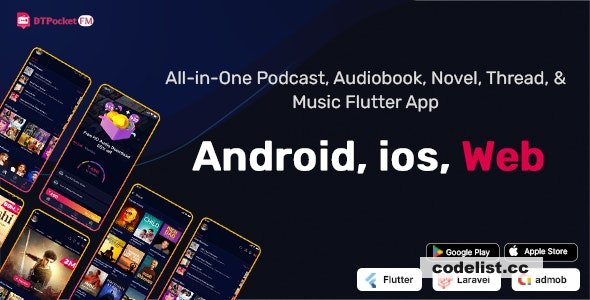 DTPocketFM v1.6 - Podcasts, AudioBooks, Novels, Threads, Music Flutter App